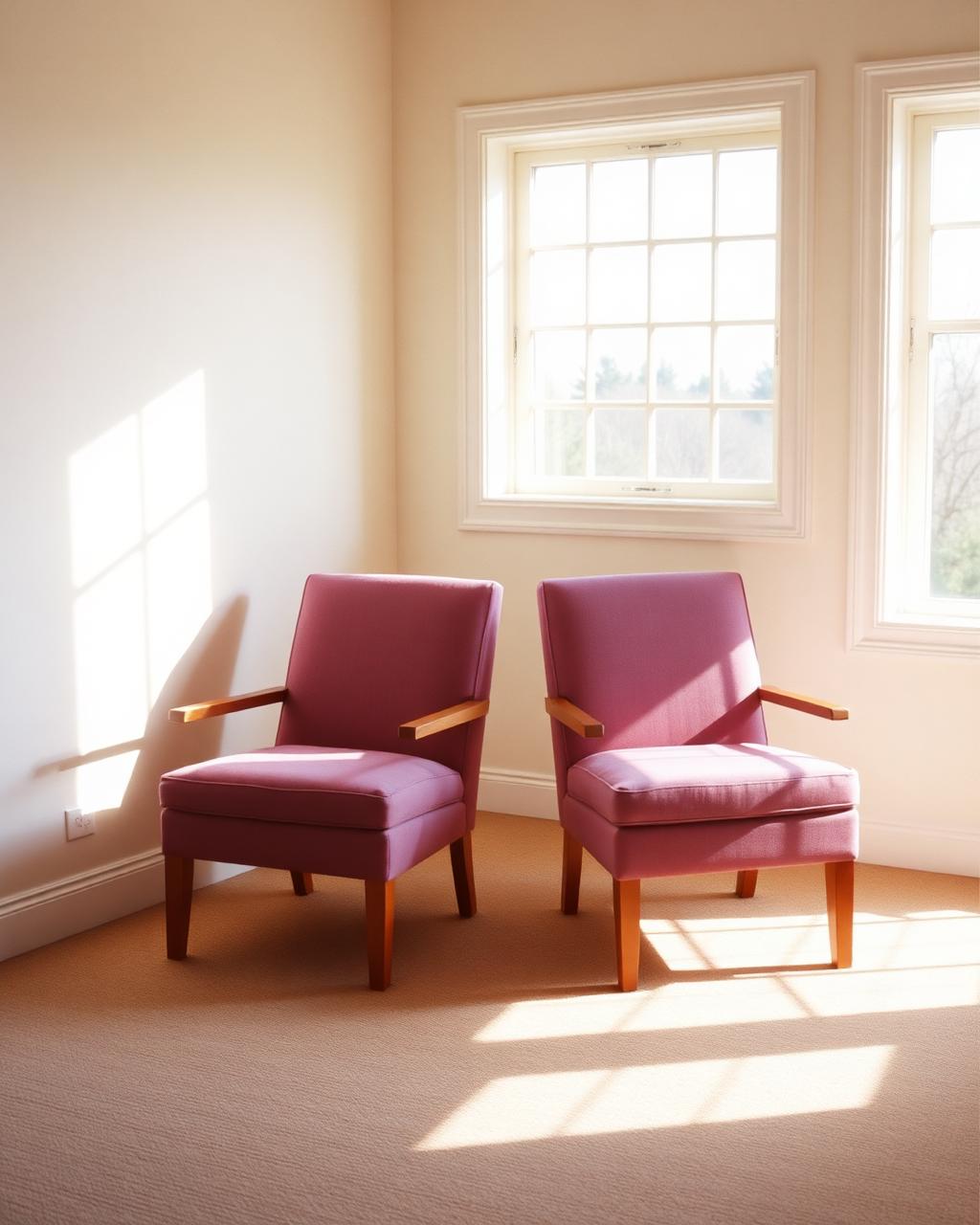 Two chairs facing each other in a quiet, sunlit room